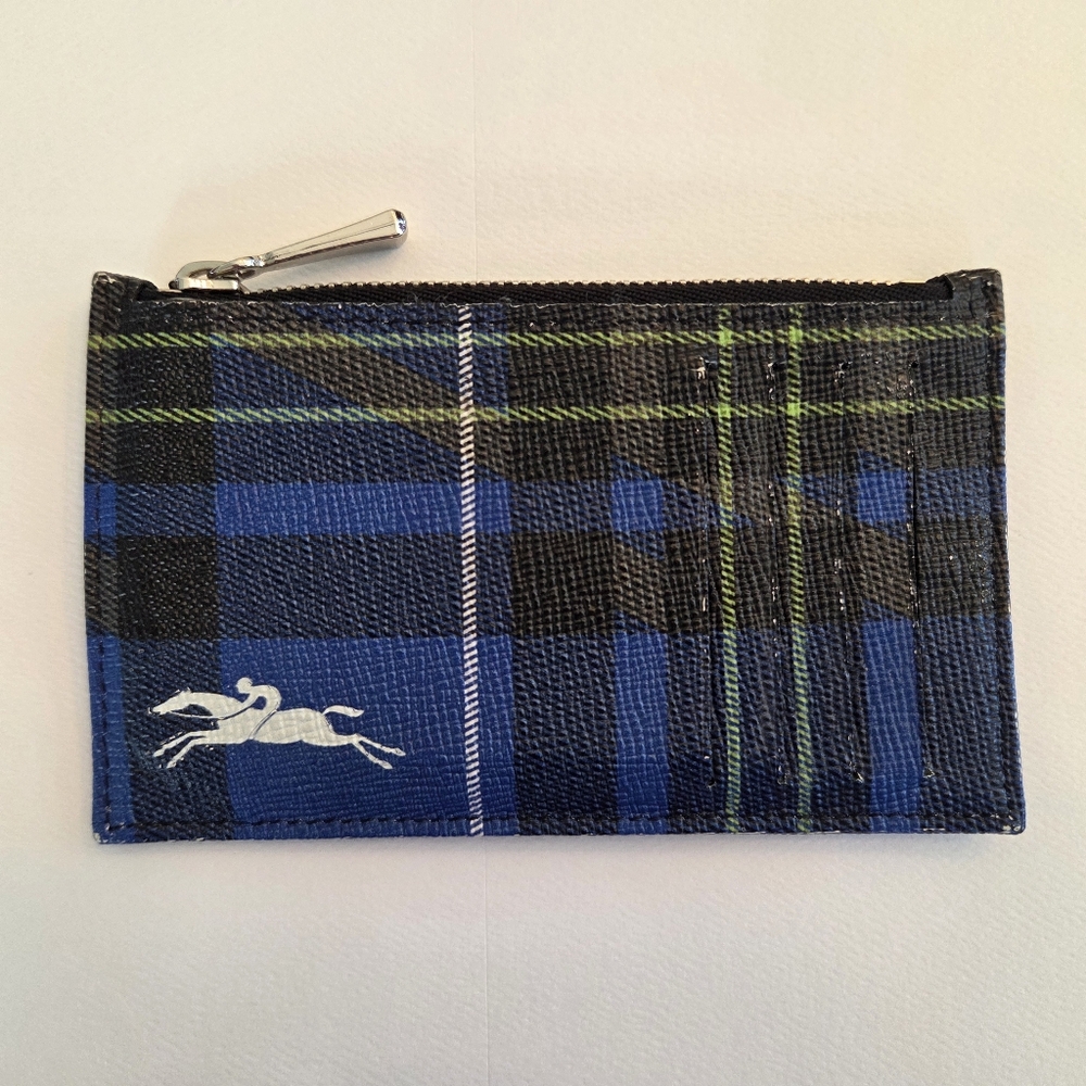 Longchamp Blue Plaid Slim Wallet Zippered Unisex